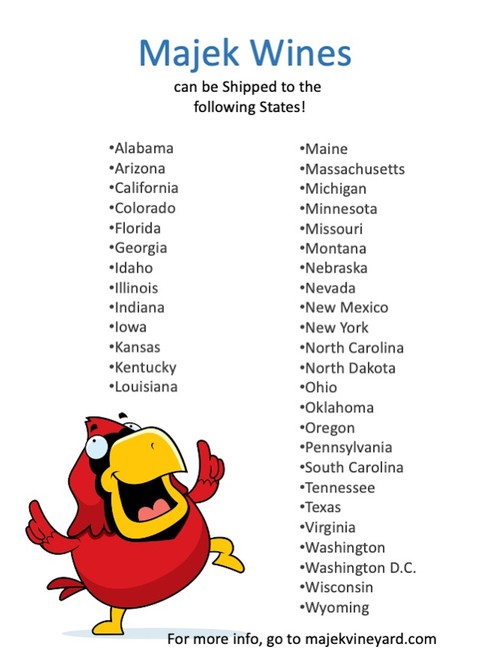 List of USA states with a red bird smiling at the bottom.