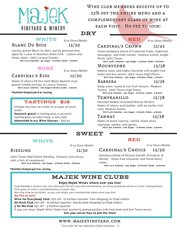 Majek Wine Menu